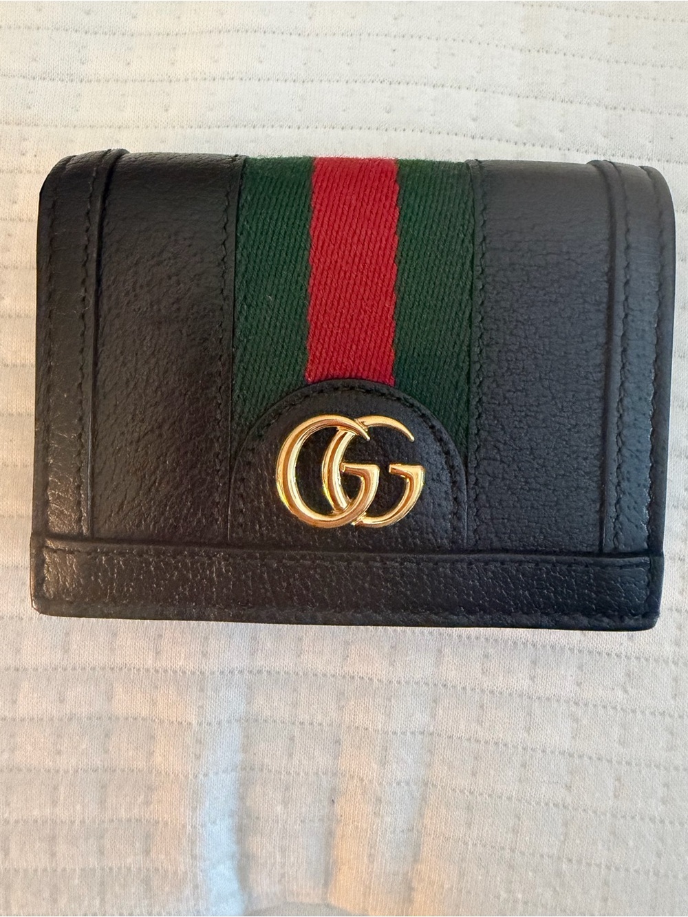 Gucci Black Leather Card Holder with Green and Red Web & Gold GG